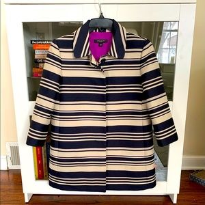Ann Taylor Navy and Beige Striped Coat